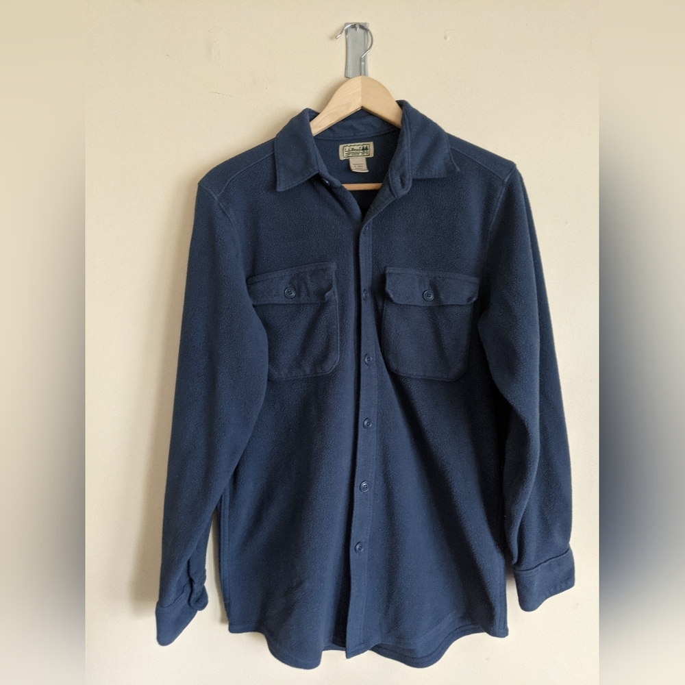 L.L. Bean Blue Casual Fleece Button Down Shirt S